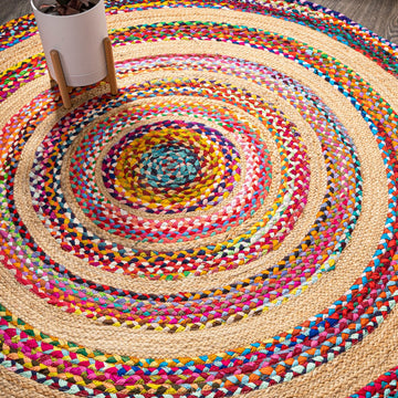 Isla Round Boho Braided Rag & Jute Area Rug